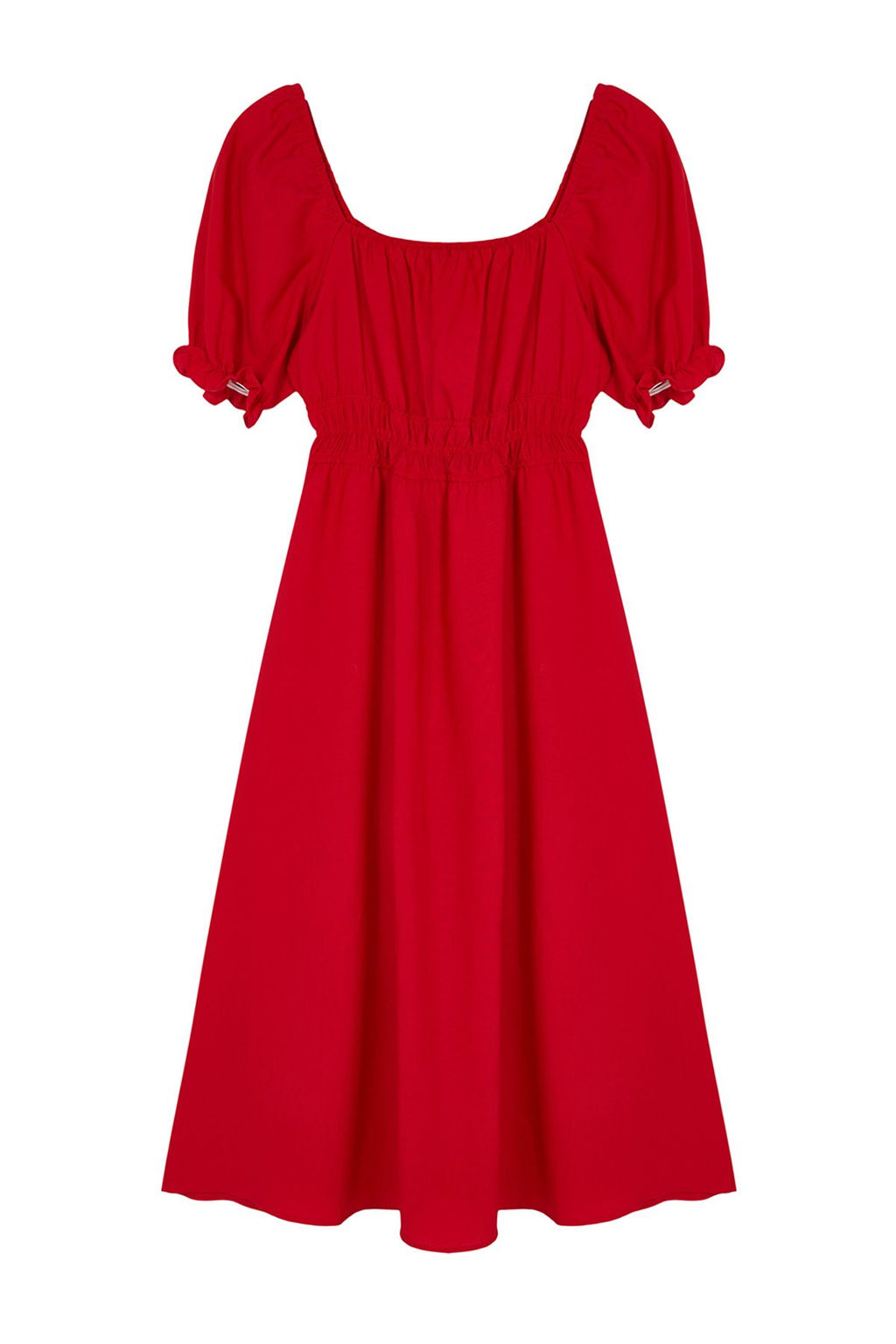 TRENDYOLMILLA K?rm?z? Belden Ac?lan Balon Kollu Midi Dokuma Elbise TWOSS22EL1768 фото 20