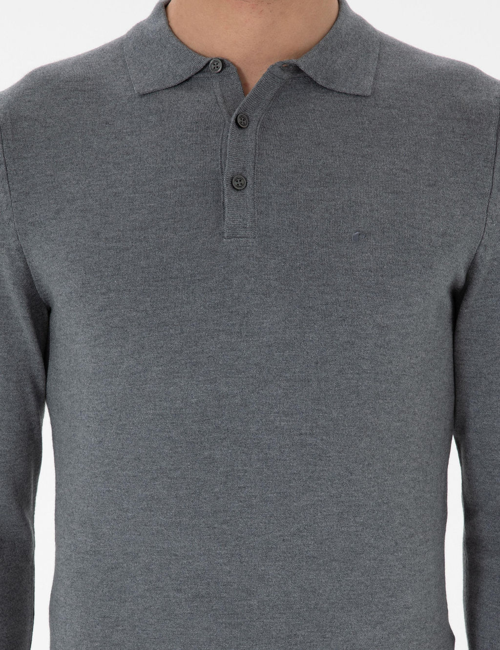 Gri Slim Fit Polo Yaka Triko Kazak - Cacharel фото 6