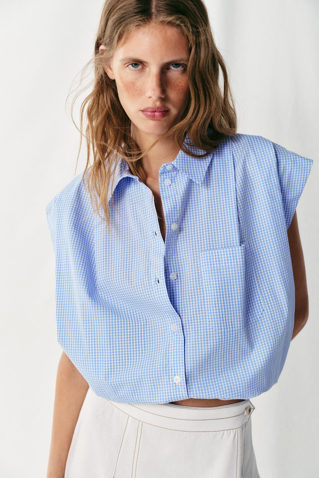 CAMISA CORTA CUADRO VICHY / Azul / Blanco
