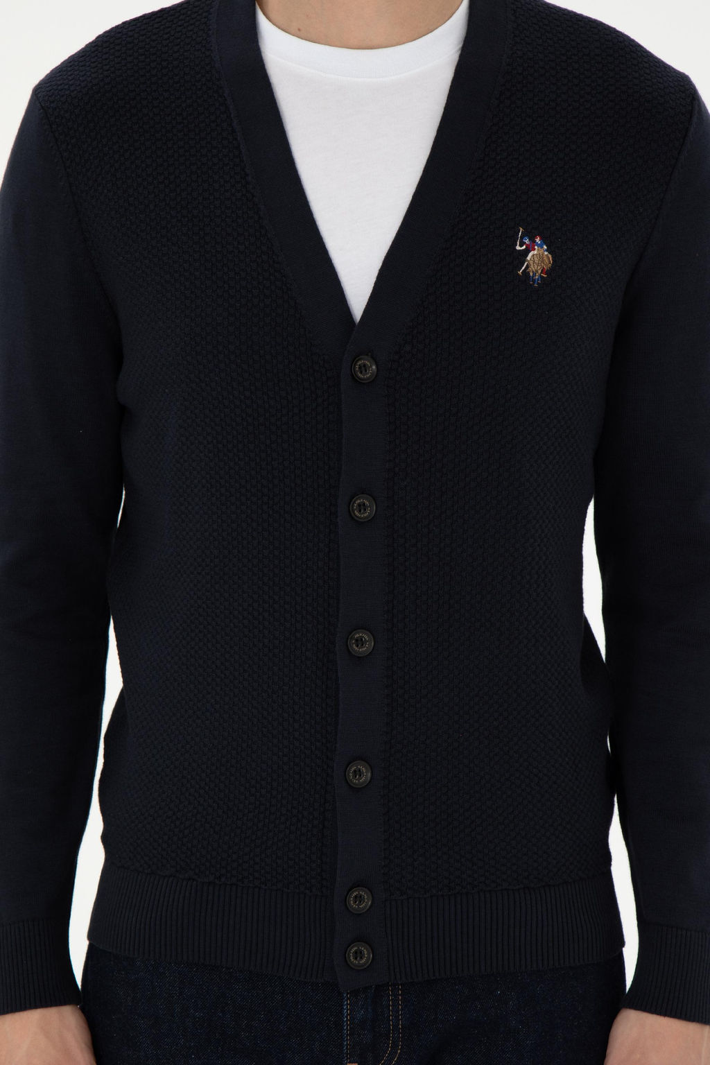 Мужской темно-синий базовый трикотажный кардиган Неожиданная скидка в корзине - U.s. polo assn фото 6