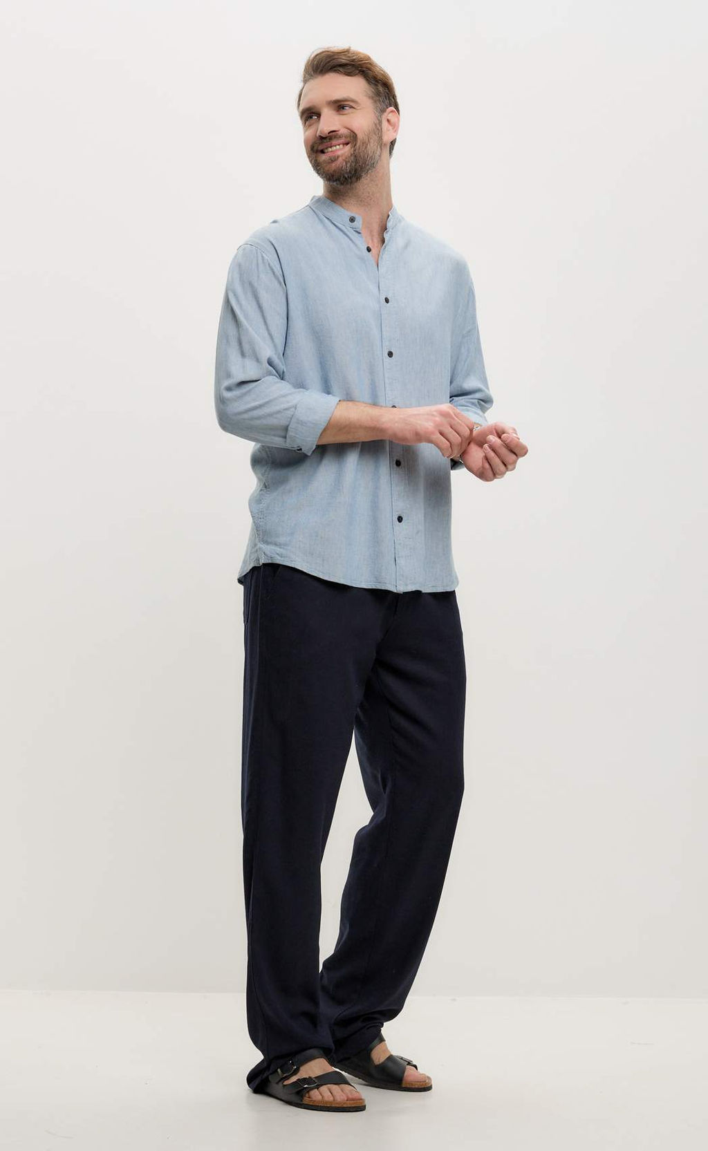 Брюки лен F511-0851 navy