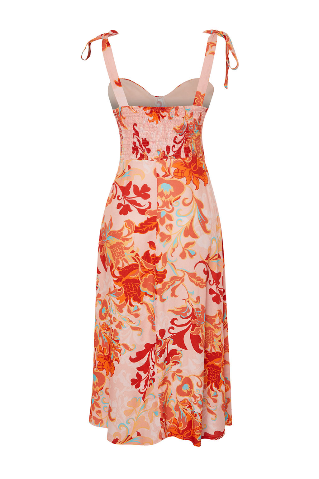 Pembe Cicekli A Kesim Viskon Midi Dokuma Elbise TWOSS24EL00714