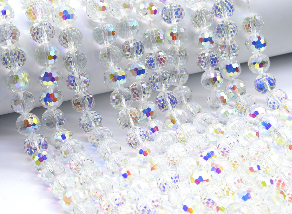 Бусины из циркона шарик гр.12мм цв.хрусталь хамелеон, 40см, 37 бусин Радуга камня