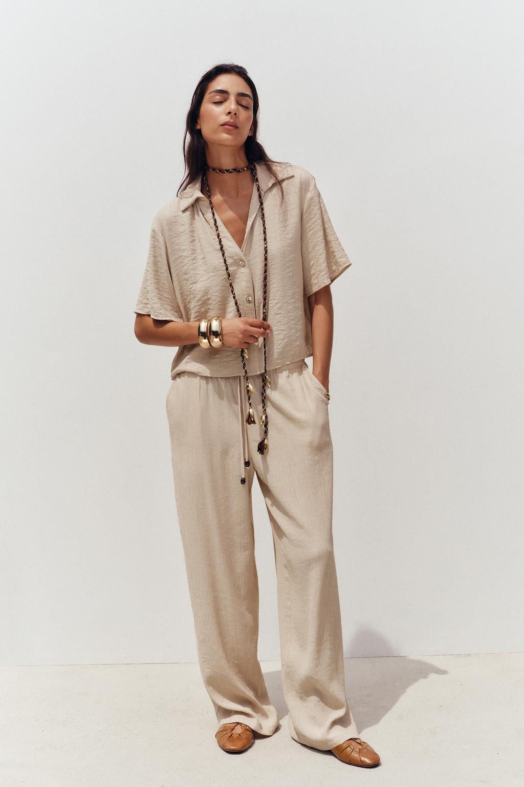 WIDE-LEG TROUSERS WITH ELASTIC WAISTBAND - Zara фото 25