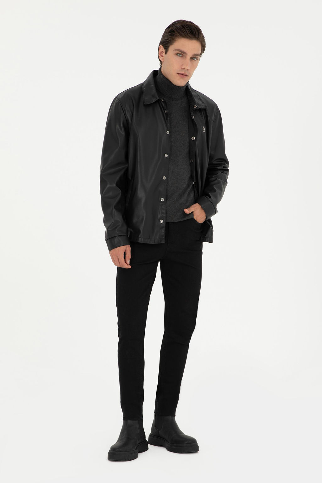 Мужская черная кожаная куртка Неожиданная скидка в корзине - U.s. polo assn фото 3