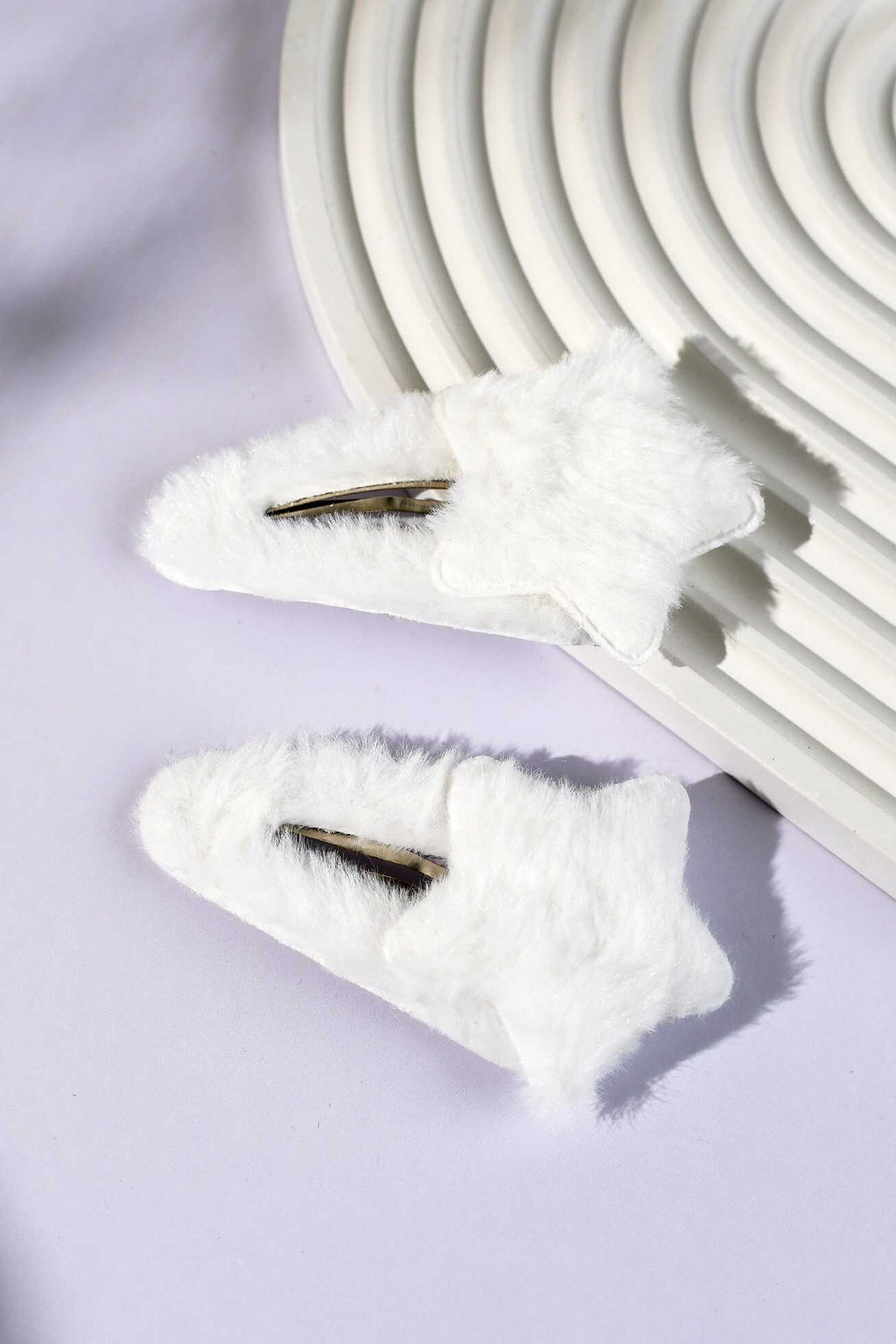 Набор заколок для волос клик-клак, текстильные, арт. 71751 / 10 ПУШИСТЫЕ ЗВЕЗДОЧКИ (в наборе: 2шт.