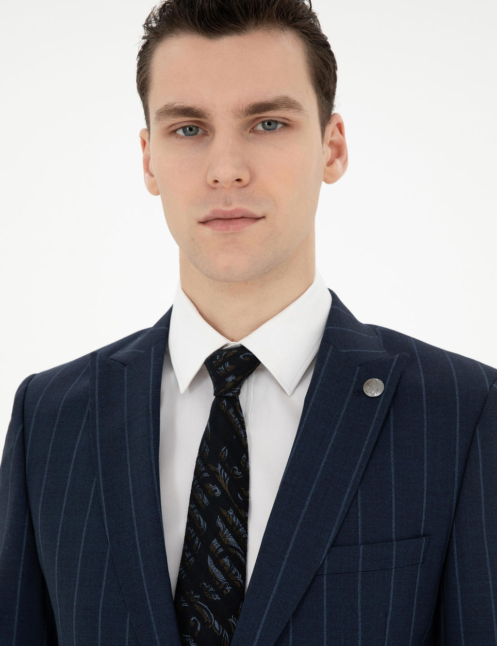 Lacivert Ex. Slim Fit _izgili Y_n Tak_m Elbise