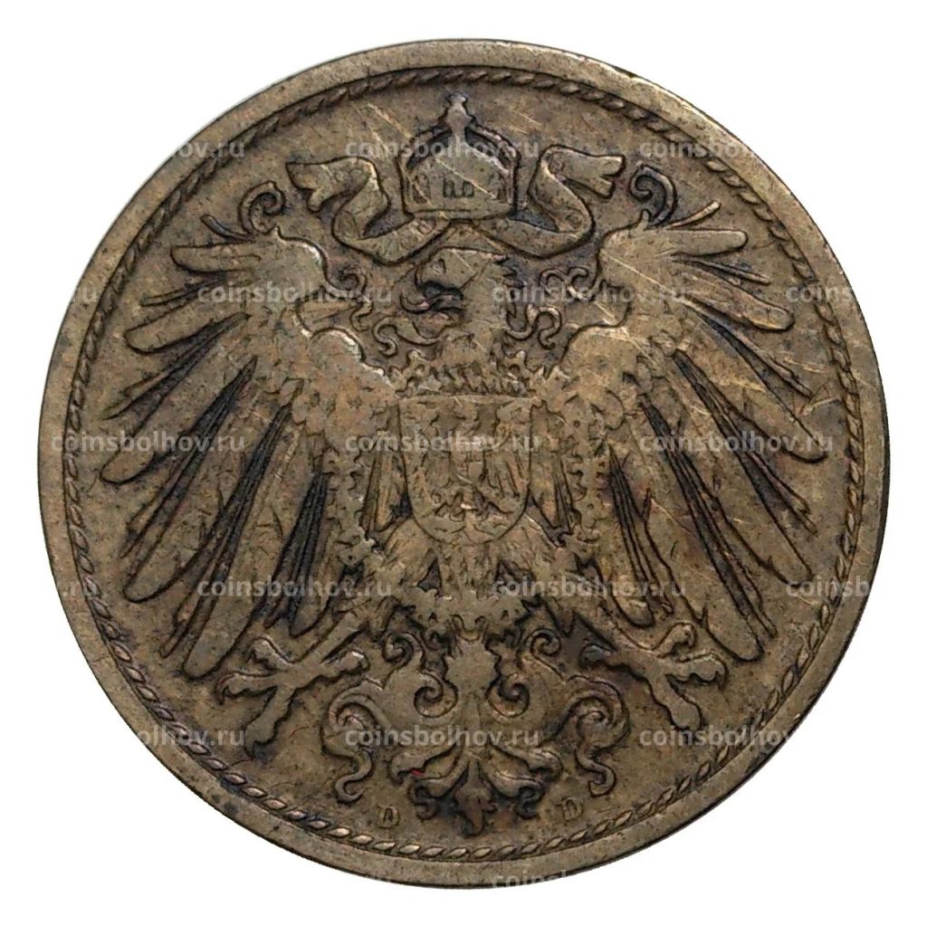 Монета 10 пфеннигов 1906 года D Германия