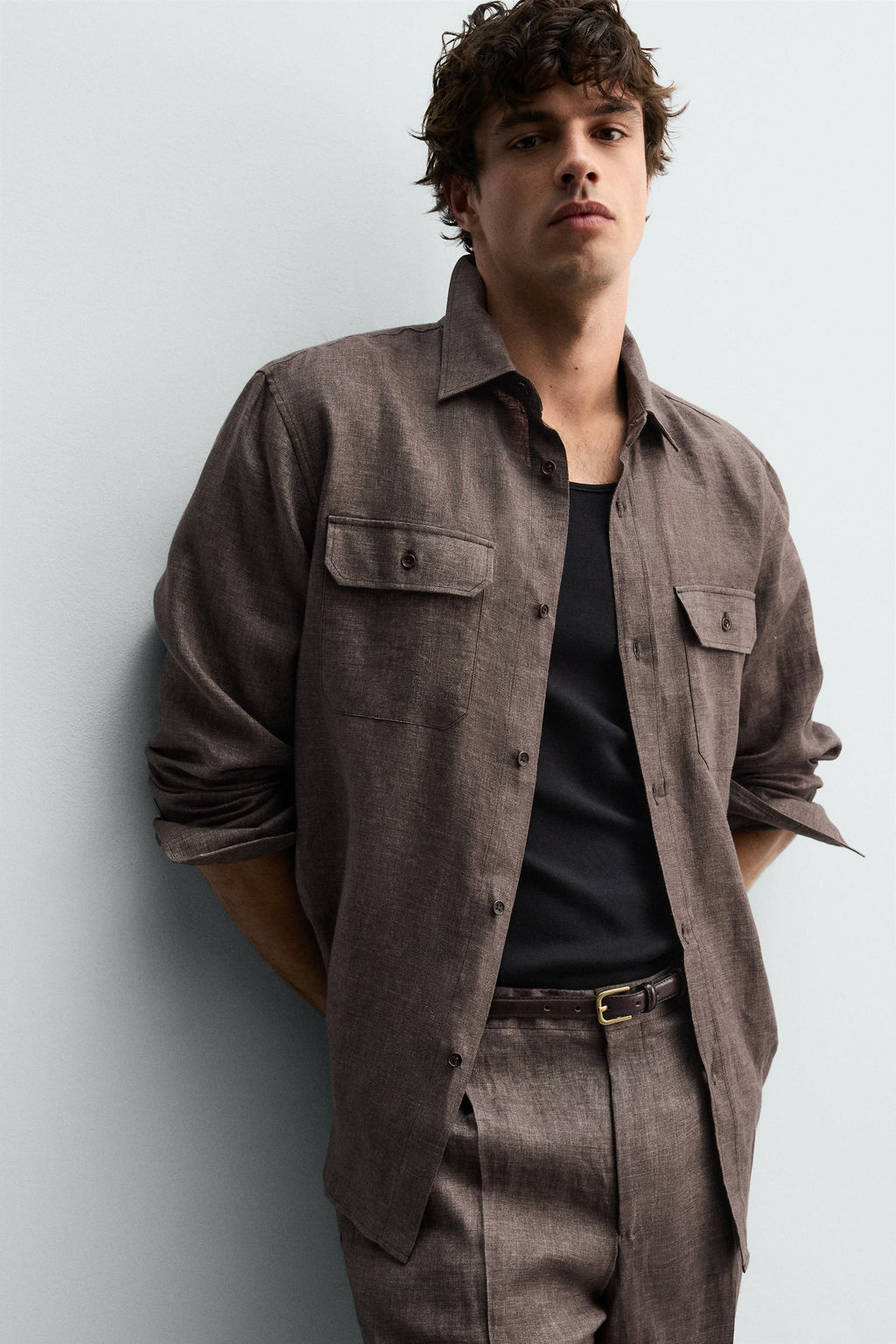 CAMISA REGULAR FIT 100% LINO / Marr?n vigor? - Zara фото 5