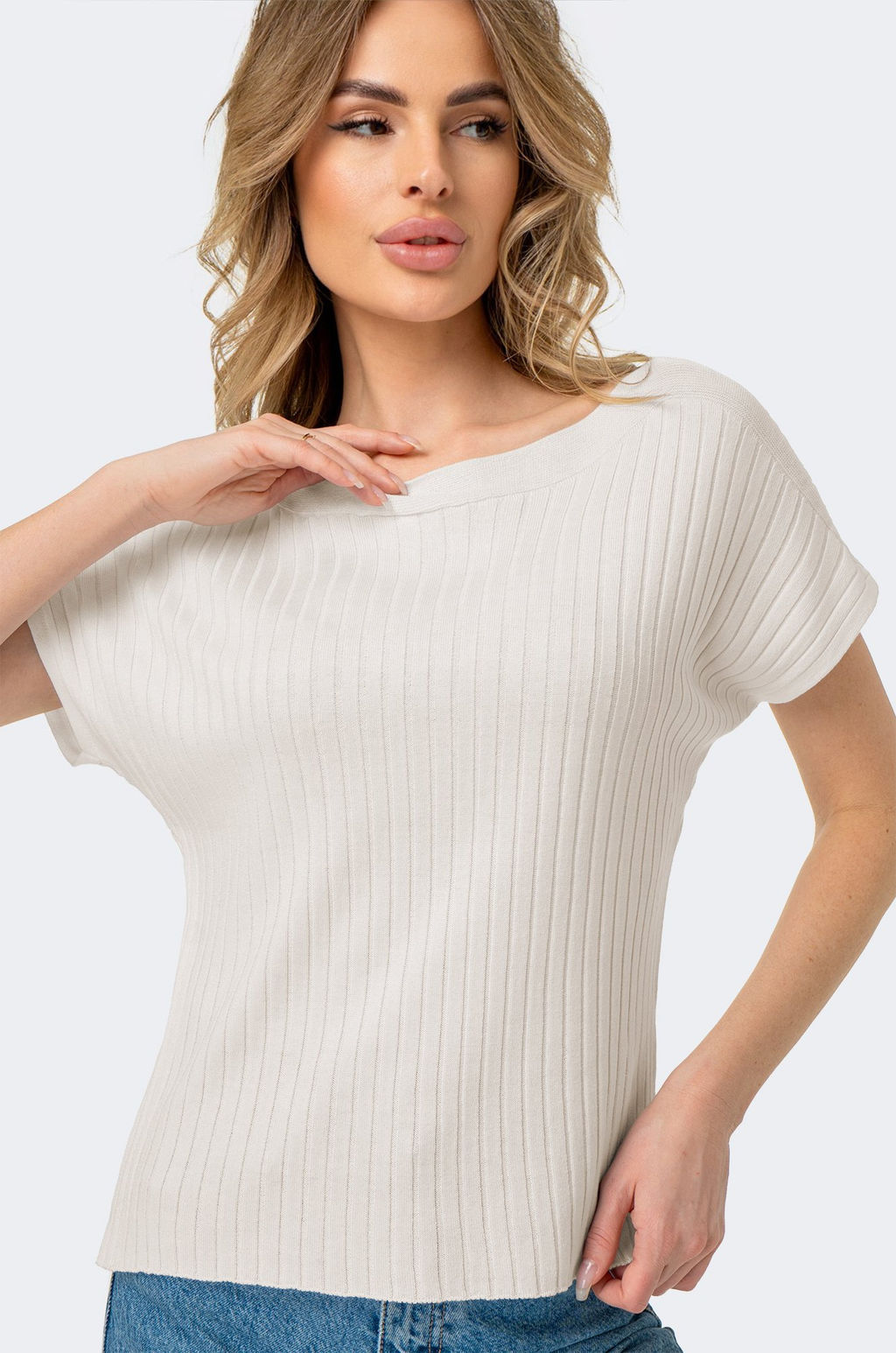 Женский джемпер с коротким рукавом в рубчик Happy Fox  фото 22