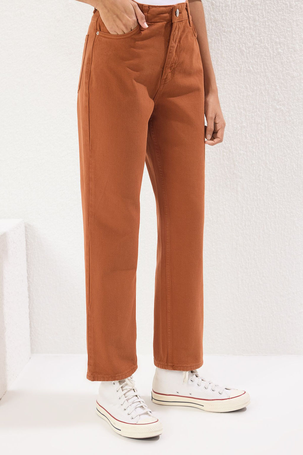 Kahverengi Yuksek Bel Straight Jeans TWOSS25JE00253 - Trendyolmilla фото 3