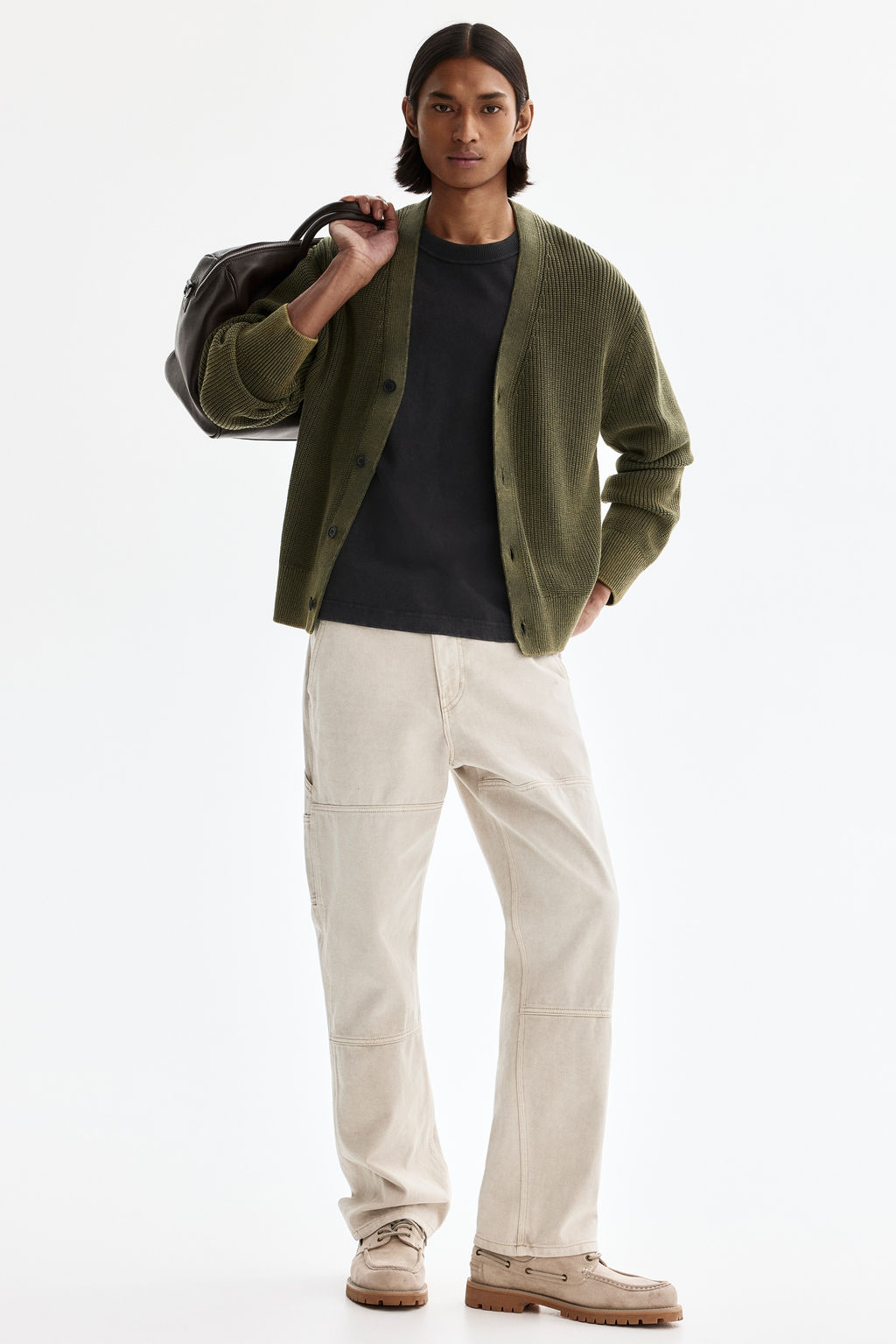 C?rdigan en punto acanalado de algod?n Relaxed Fit - H&m фото 3