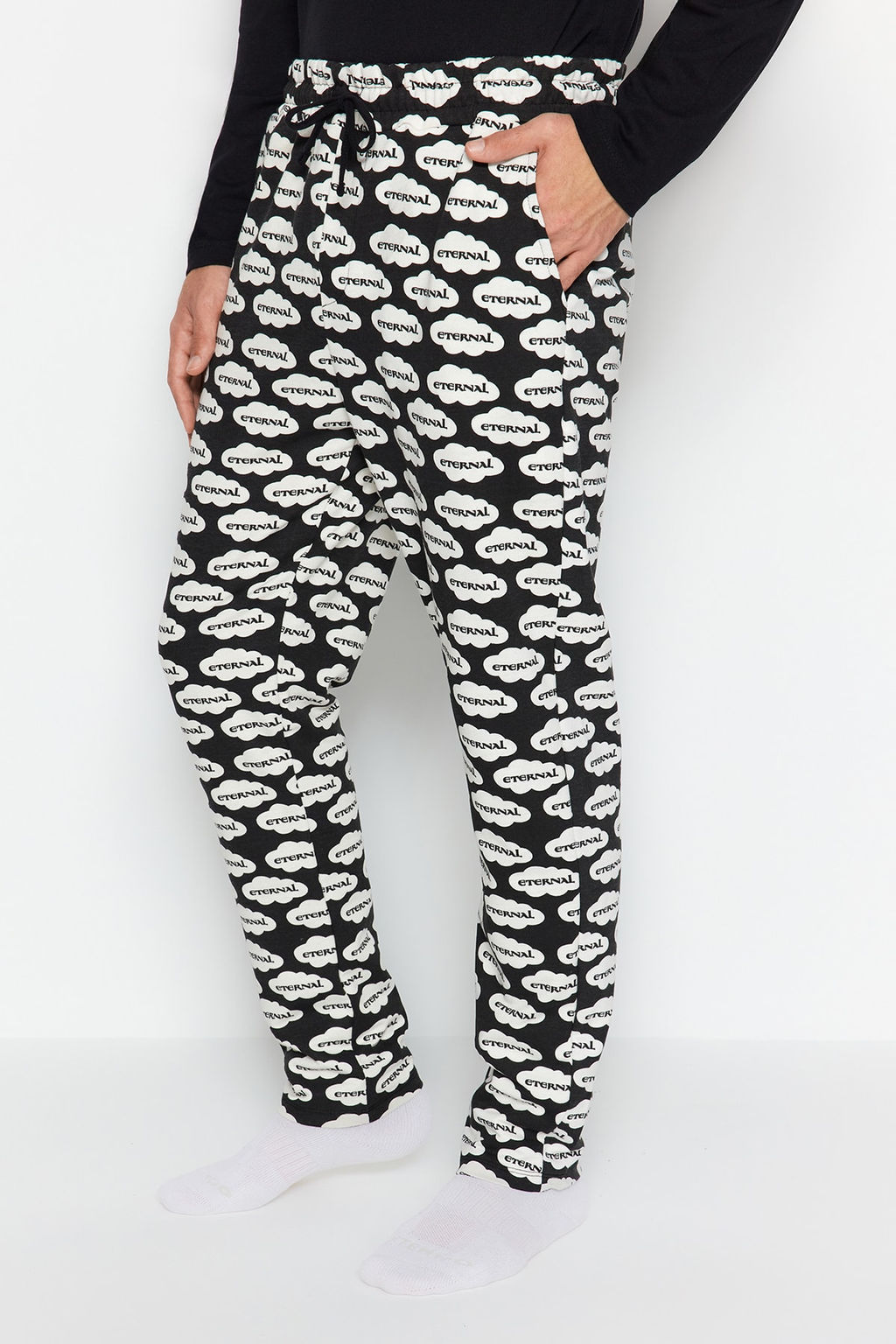 TRENDYOL MAN Siyah Unisex Regular Fit Orme %100 Pamuk Pijama Tak?m? TMNAW24PT00006 - Trendyolmilla фото 4