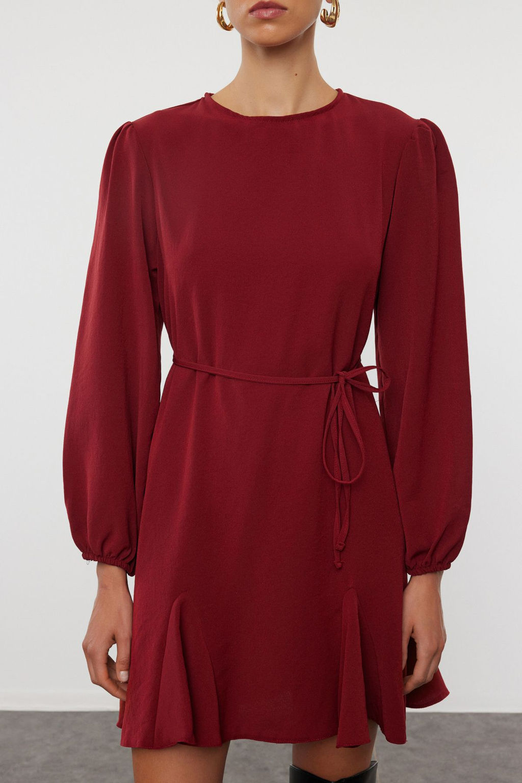 Bordo Kusakl? Duz Mini Dokuma Elbise TWOAW24EL00337