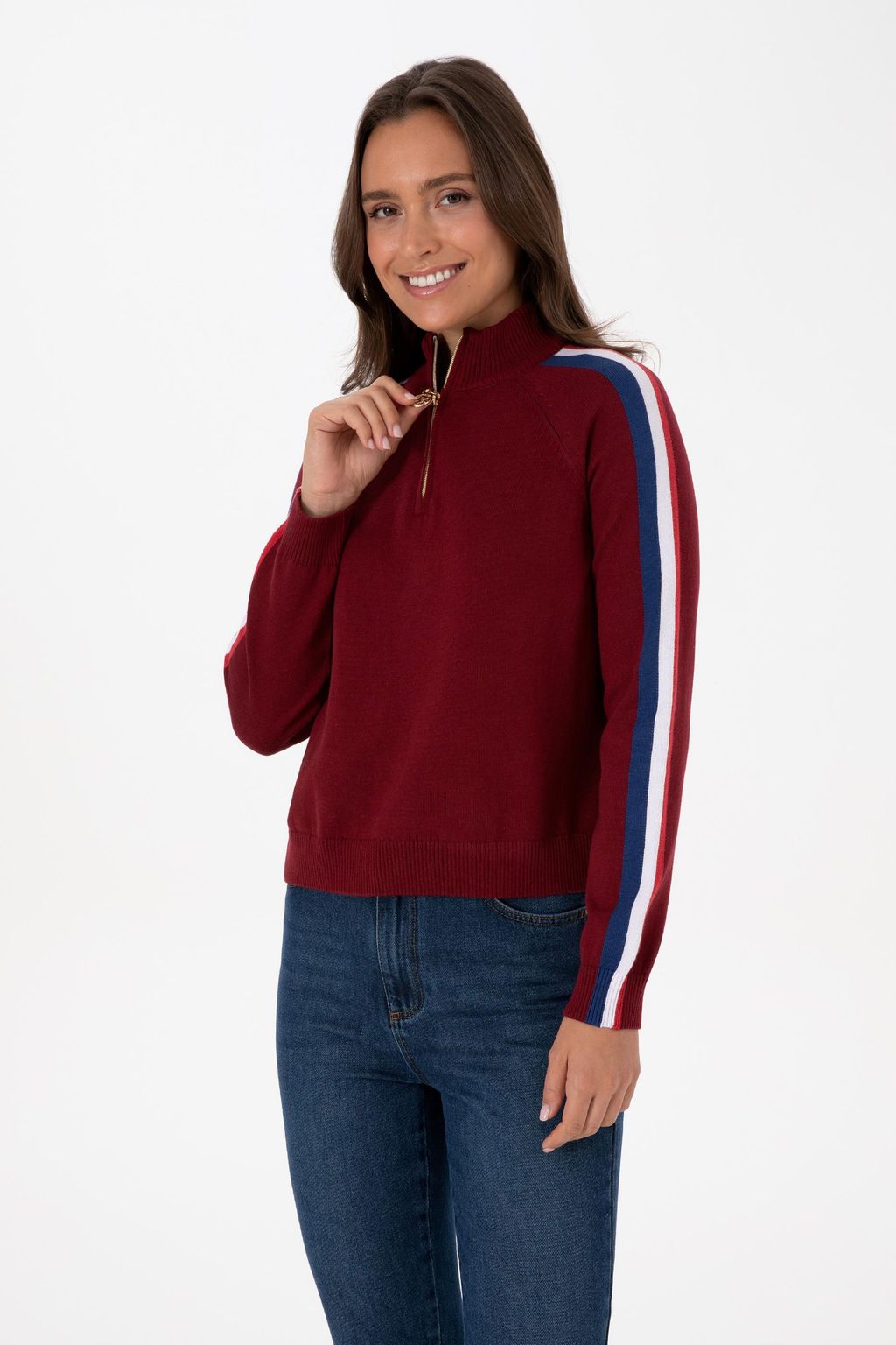 Kad_n Bordo V Yaka Fermuarl_ Kazak