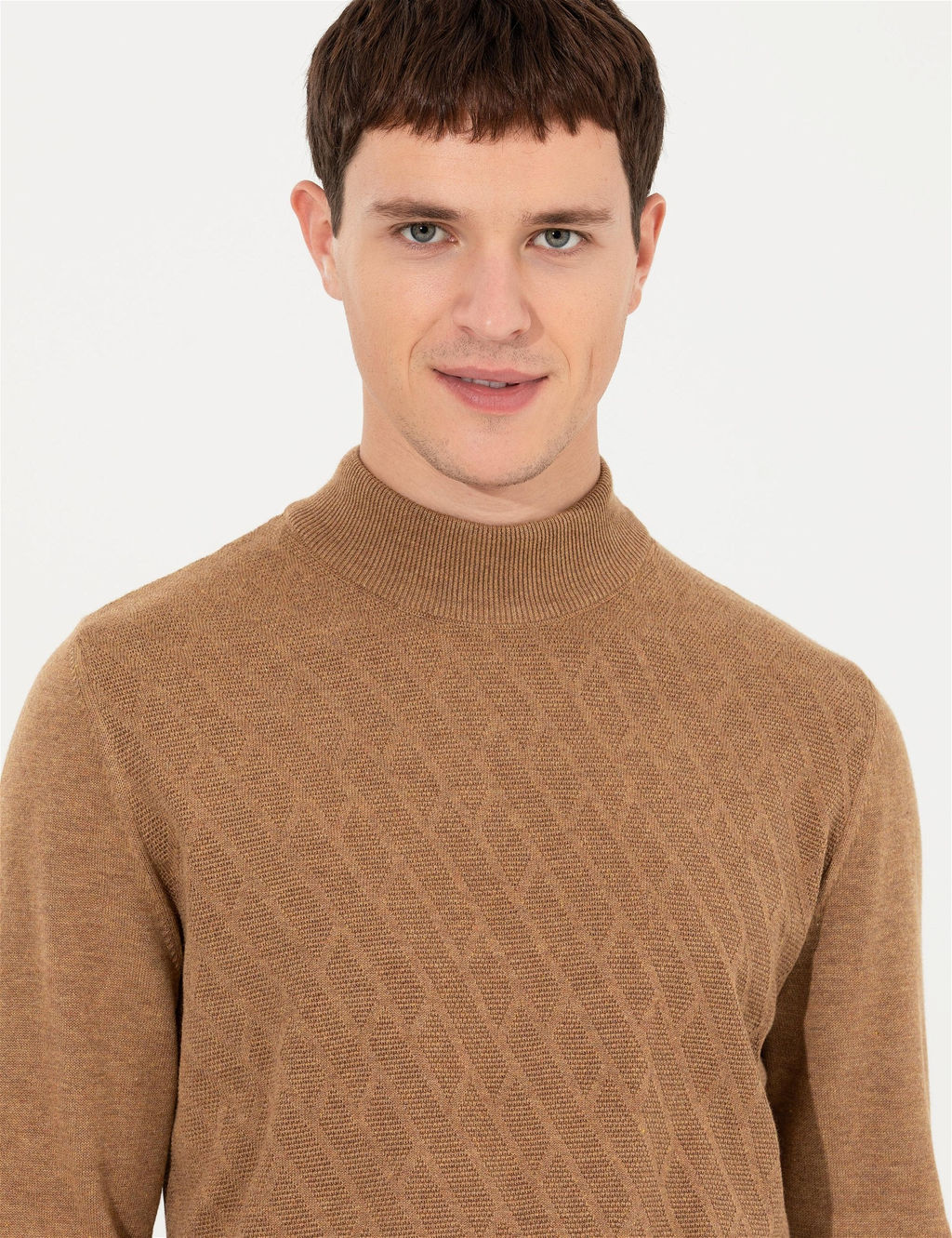 Camel Melanj Slim Fit Yar_m Bal_k__ Yaka Triko Kazak