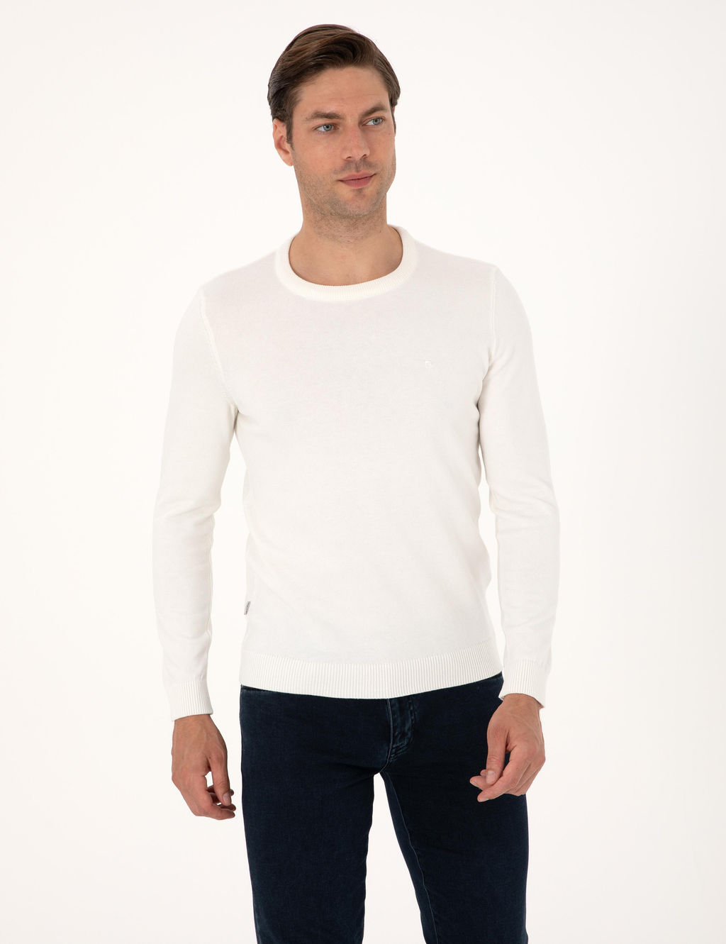Ekru Slim Fit Bisiklet Yaka Basic Triko Kazak - Pierre cardin фото 3