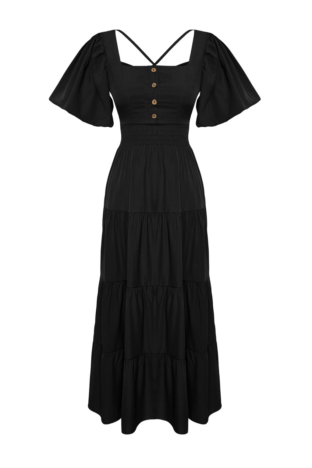 Siyah Belden Ac?lan Gipe ve S?rt Detayl? Kare Yaka Maxi Dokuma Elbise TWOSS24EL00431 - Trendyolmilla фото 7