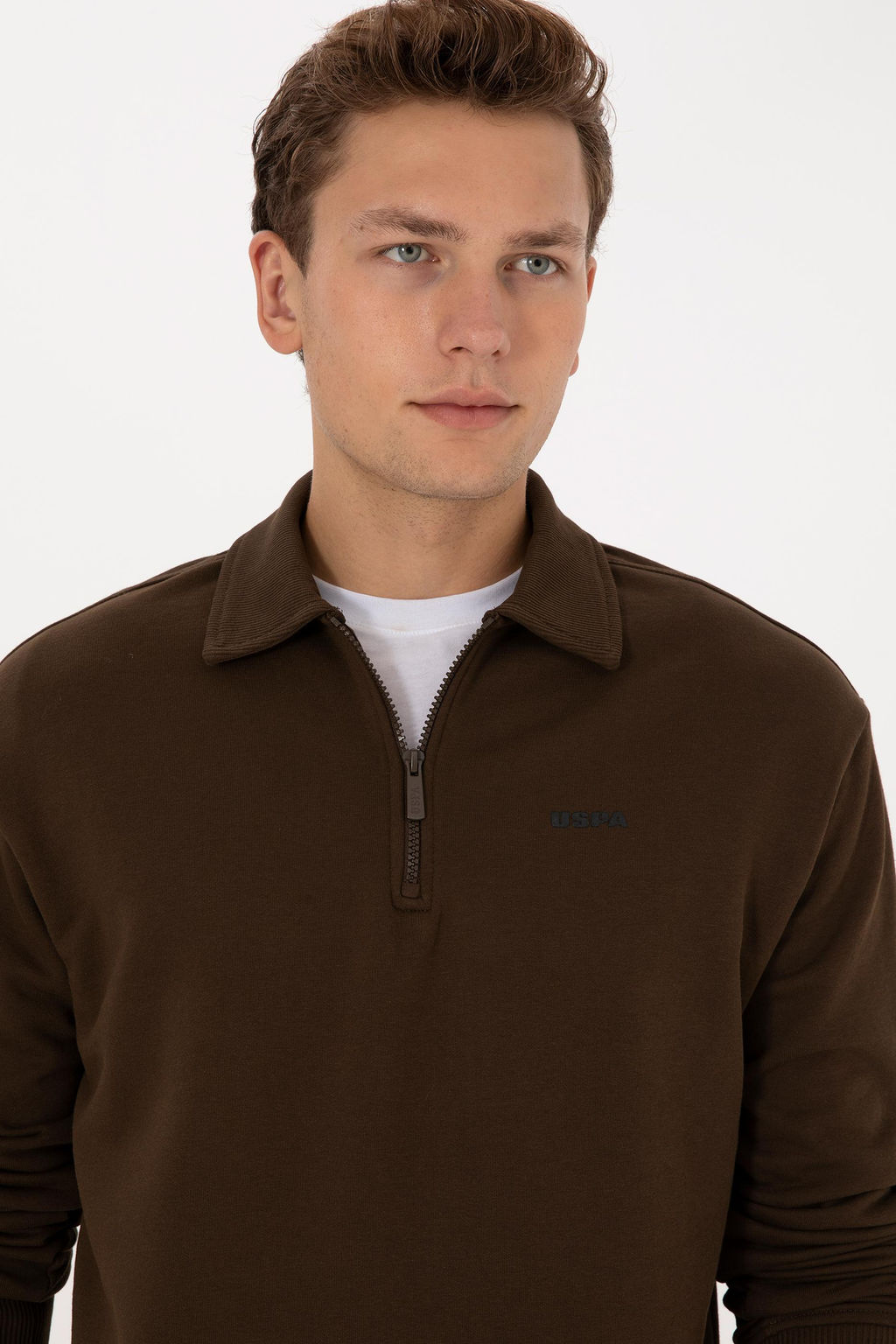 Erkek Regular Fit Yar_m Fermuarl_ Kahverengi Basic Sweatshirt - U.s. polo assn фото 2