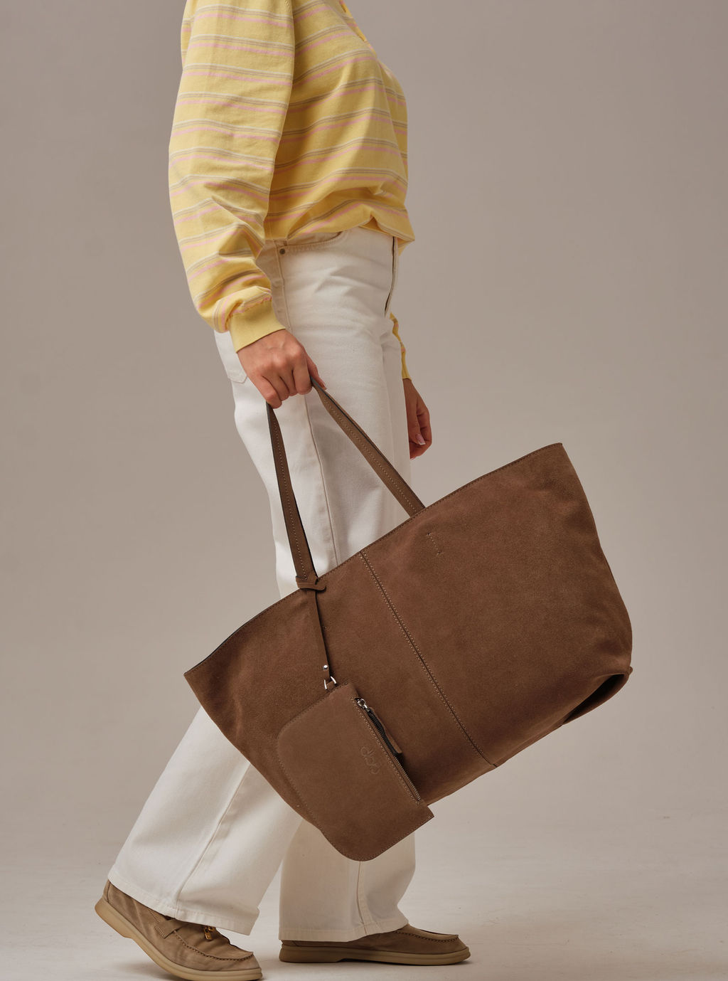 Замшевая сумка шоппер Texas DBR 31390 серо-коричневый  фото 9