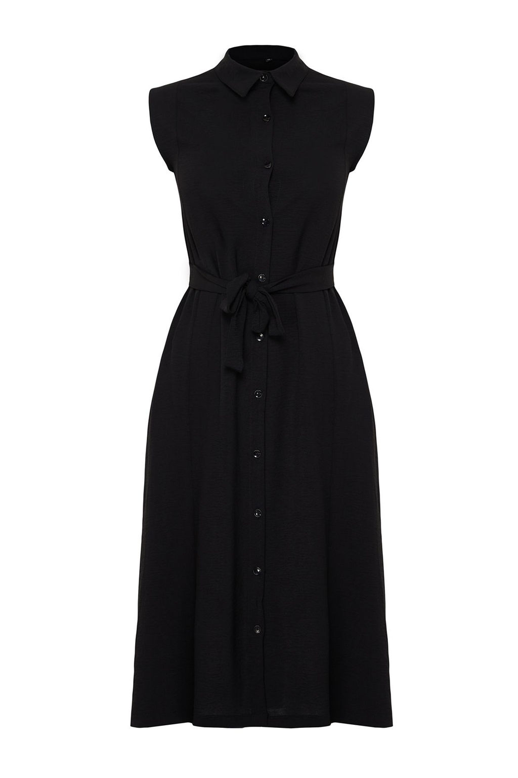 Siyah Kusakl? Duz Midi Kusakl? Siyah Kolsuz Gomlek Dokuma Elbise TWOSS24EL00984 - Trendyolmilla фото 7