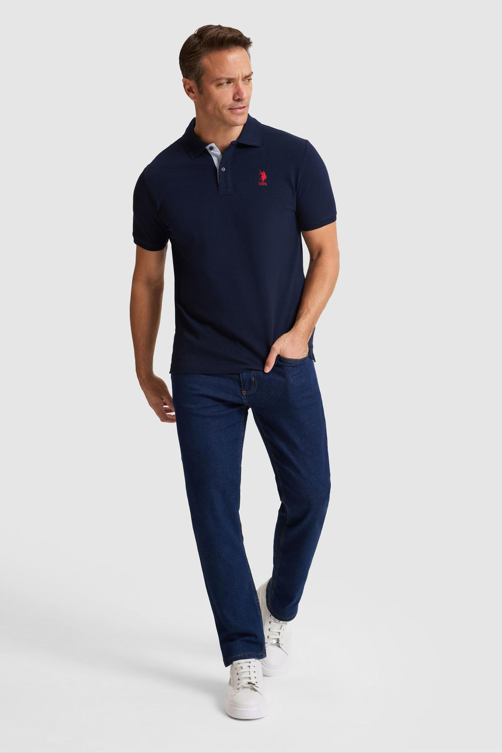 Erkek Lacivert Regular Fit Polo Yaka Basic Ti__rt