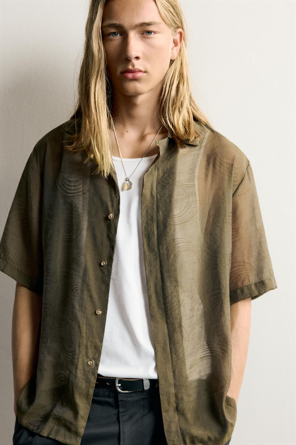 CAMISA FLUIDA JACQUARD / Khaki - Zara фото 5