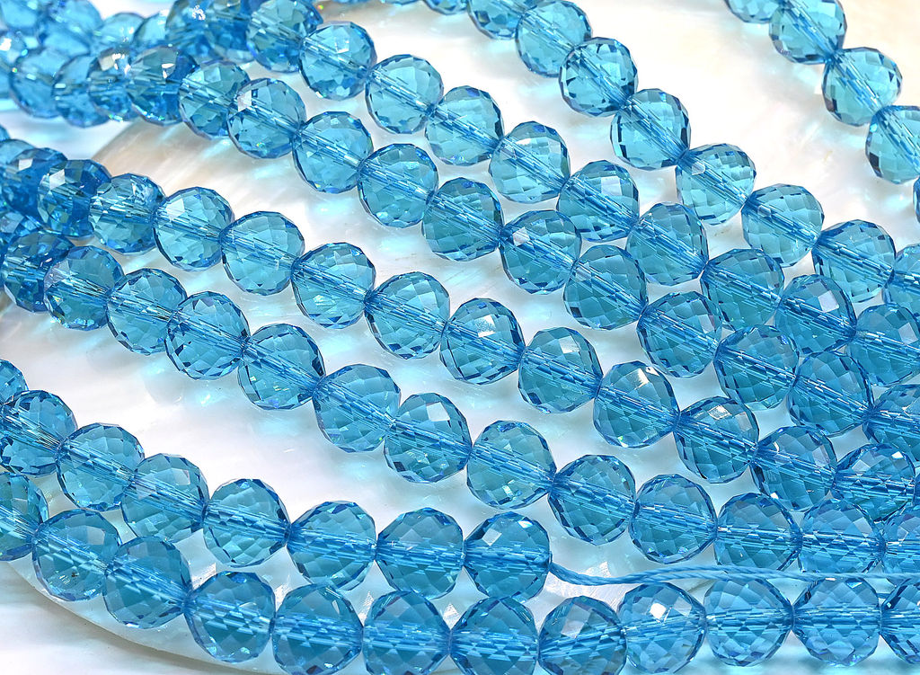 Бусины из циркона капля граненая 10*10мм цв.лазурный, 39см, 42 бусины Радуга камня