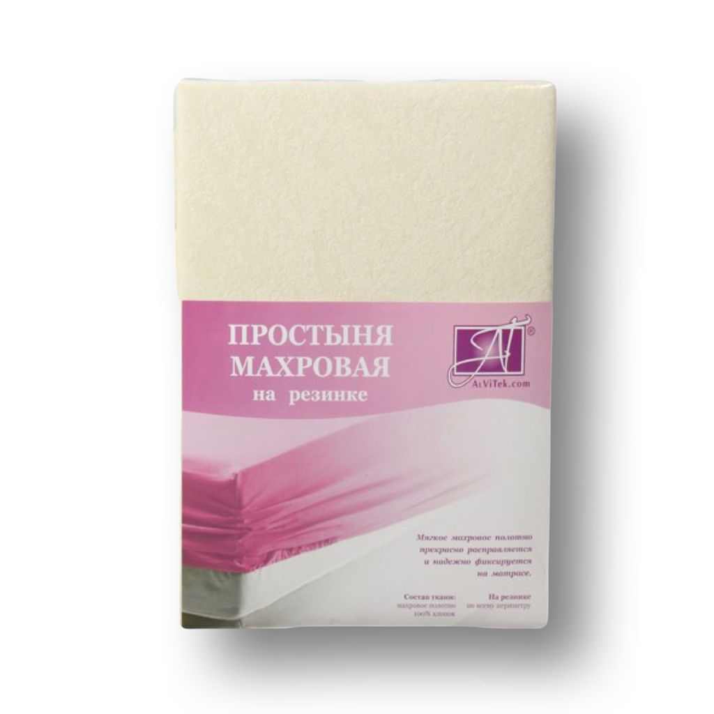 ПМР-МО-180(180) Молочная простыня махровая на резинке 180х200+20