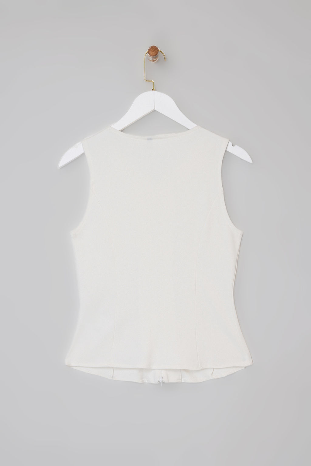 Wardrobe Essentials-Ekru Fitted/Vucuda Oturan Fermuarl? Kolsuz Interlok Orme Bluz TWOSS26BZ00012