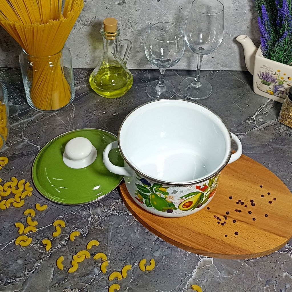 Кастрюля 2,0л цил. Авокадо 6RD161М белосн. - Стальэмаль фото 3