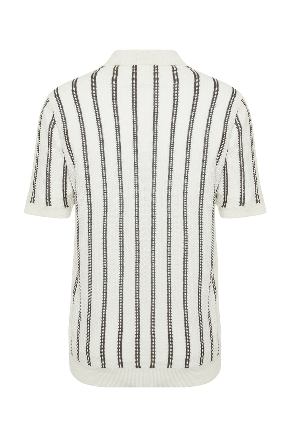 Ekru Regular Fit Cizgi Ajurlu Kac?k Pat Triko Polo Yaka T-Shirt TMNSS24PO00006