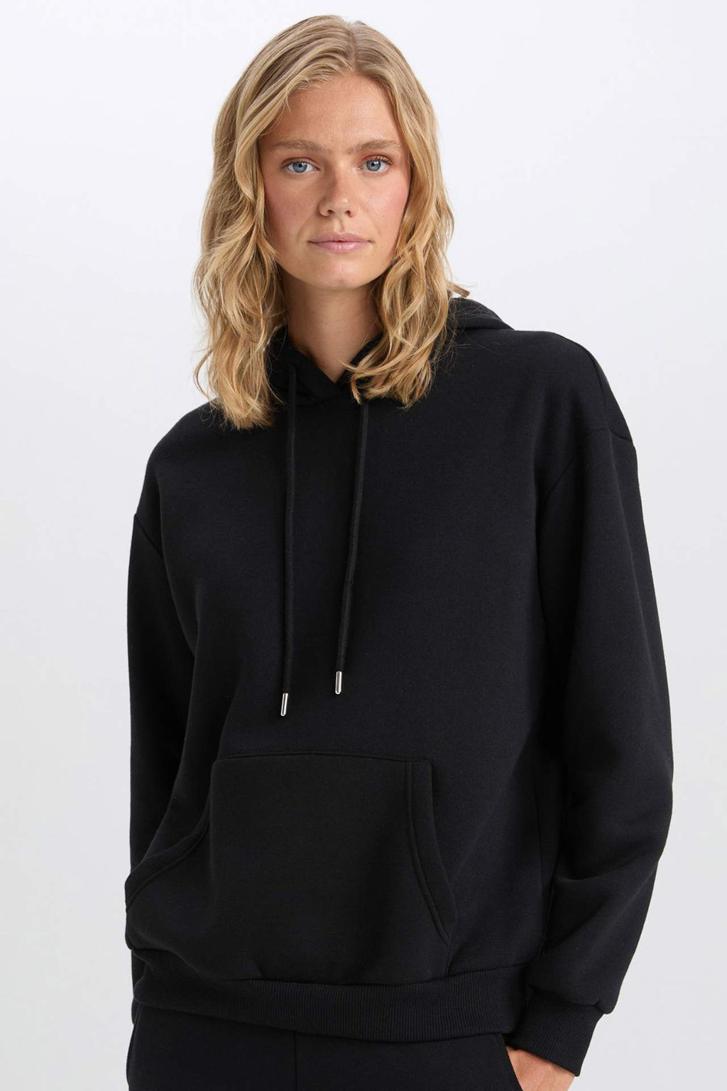 Relax Fit Kapusonlu Kanguru Cepli Kal?n Basic Duz Sweatshirt - Defacto фото 2