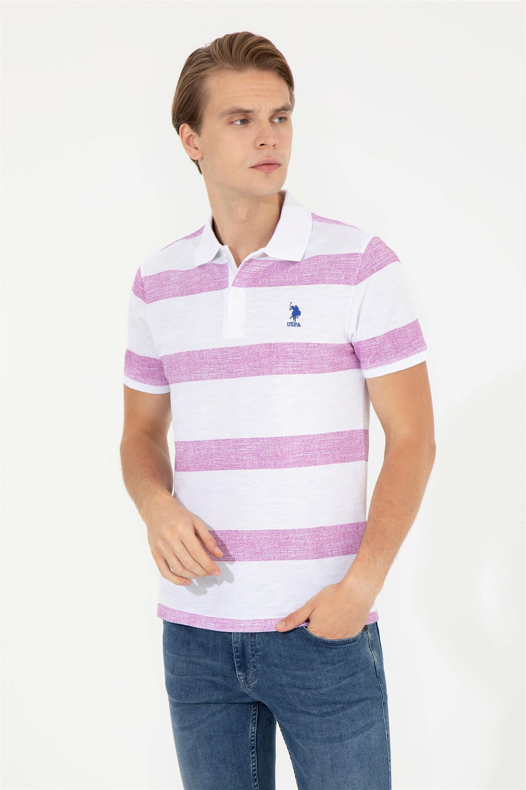 U. S. Polo Assn Мужская фиолетовая футболка с воротником-поло - U.s. polo assn фото 7