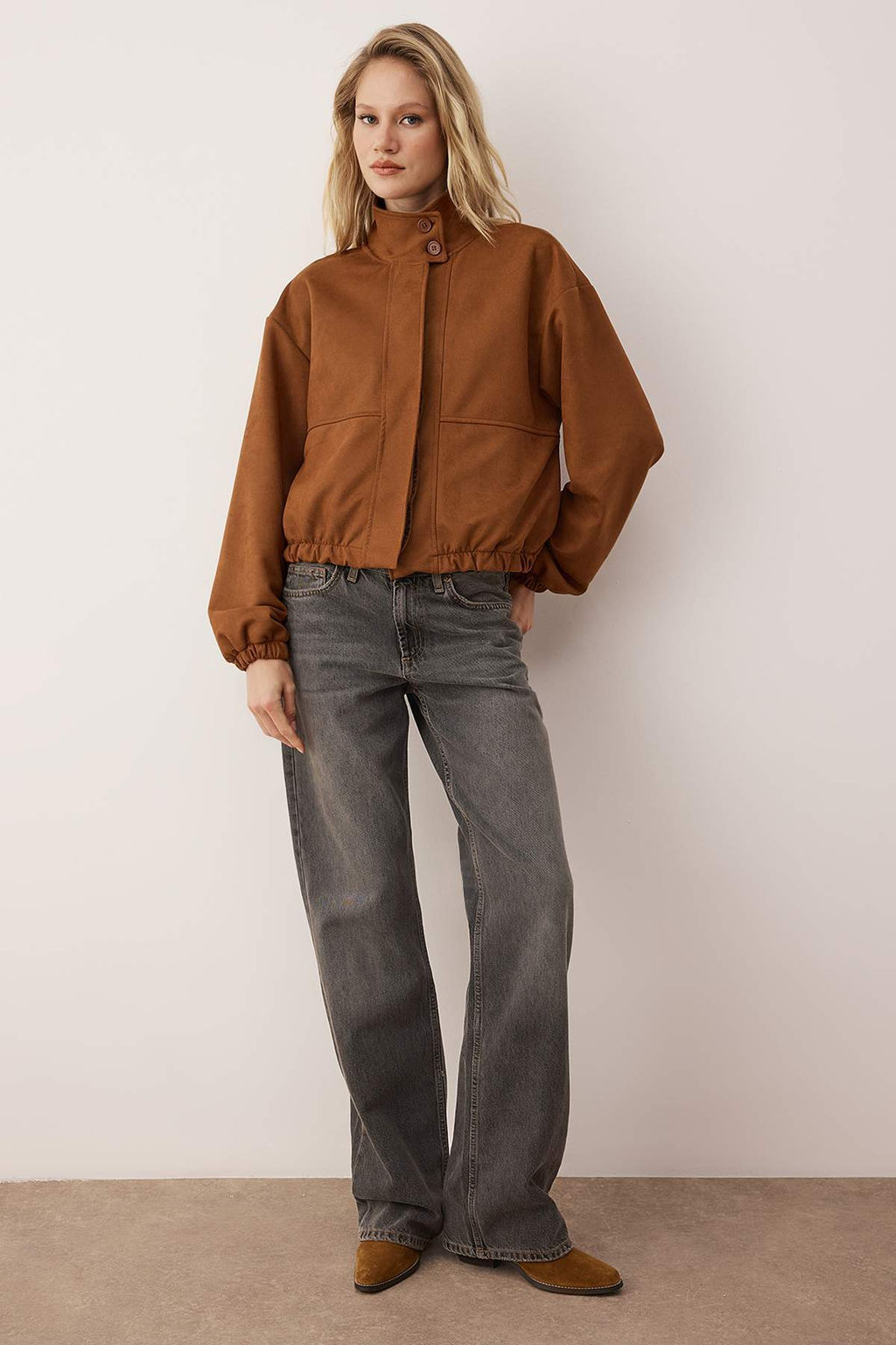 Camel Regular Dik Yaka Astarl? Suet Bomber Mont TWOAW26MO00161