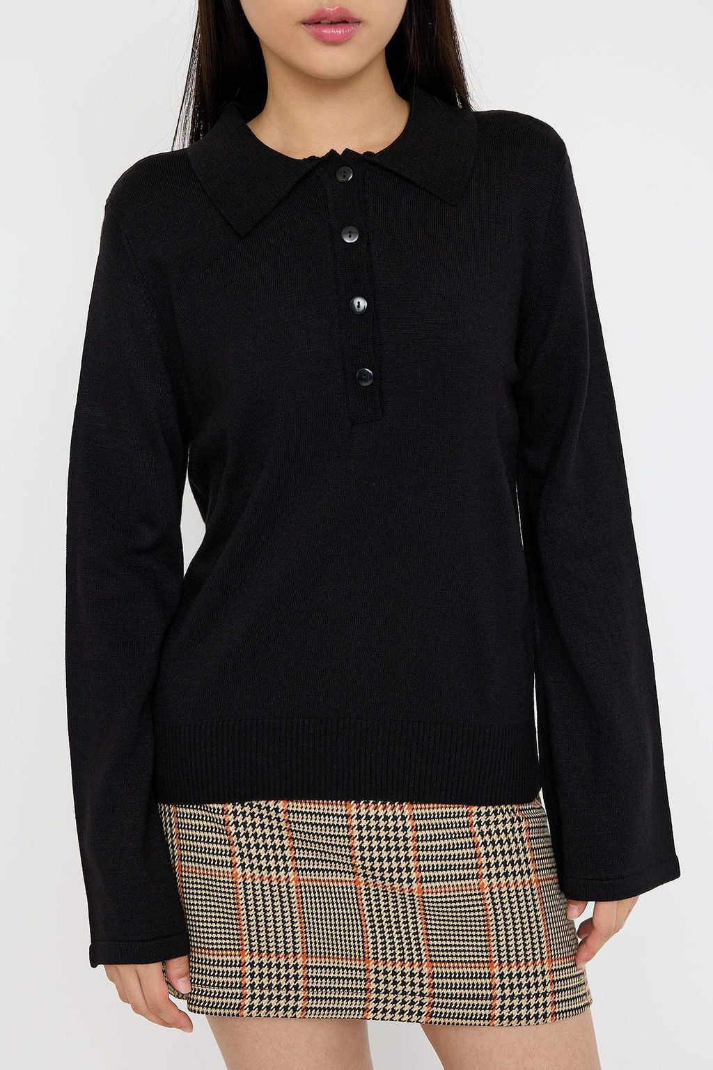 Teen Siyah*001 Polo Yaka Duz Triko Kazak TWOAW26KZ00121 - Trendyolmilla фото 3