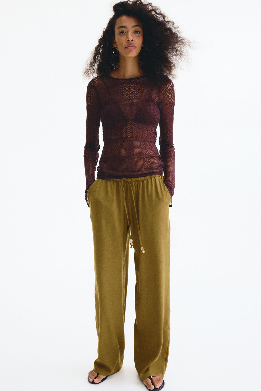 Pantal?n en mezcla de lino con cord?n de ajuste - H&m фото 7