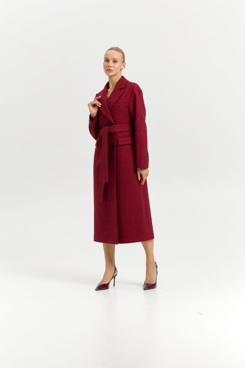 Пальто женское демисезонное 26102 (бордовый/ёлочка)