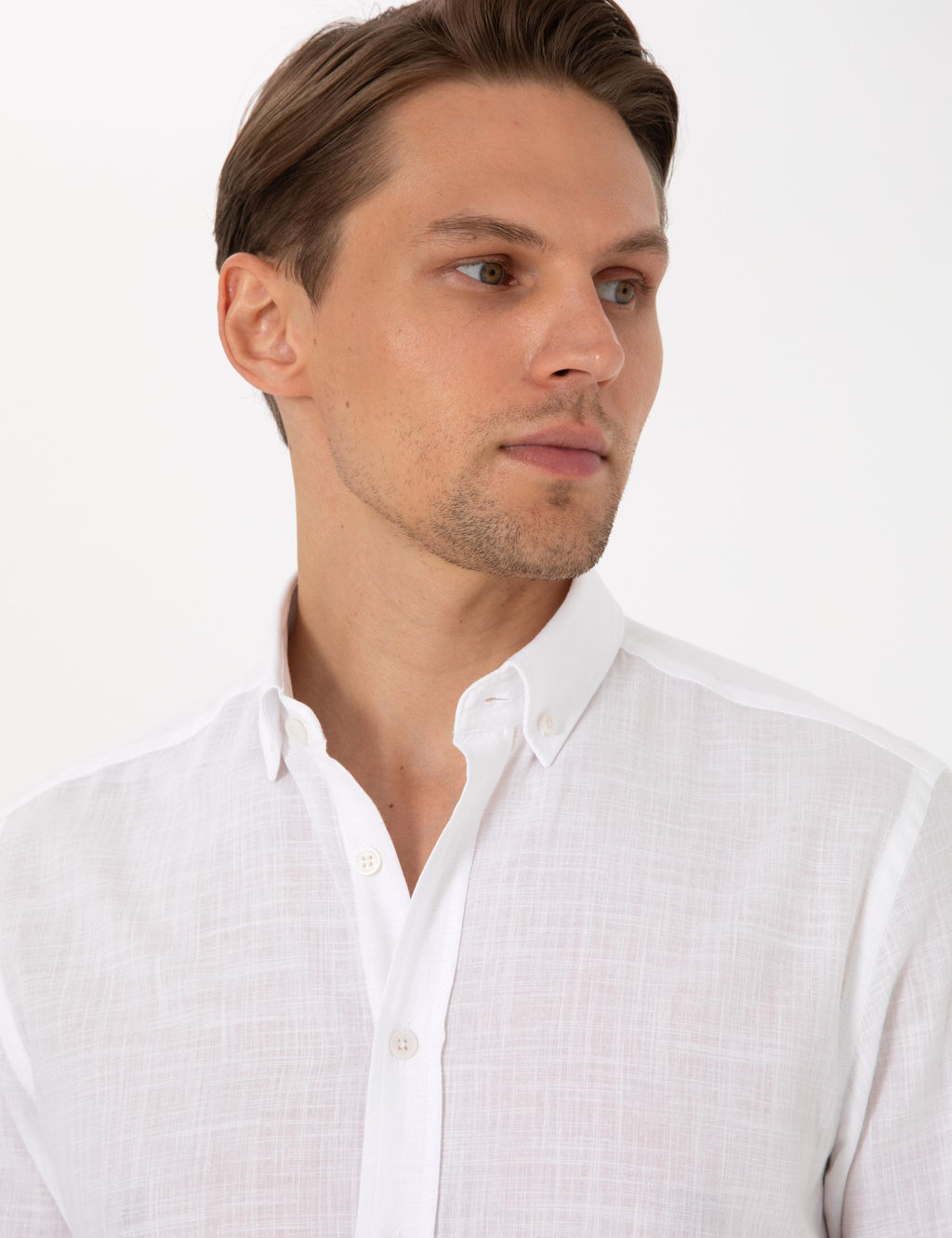 Beyaz Keten G_r_n_ml_ Slim Fit Uzun Kollu G_mlek - Pierre cardin фото 2