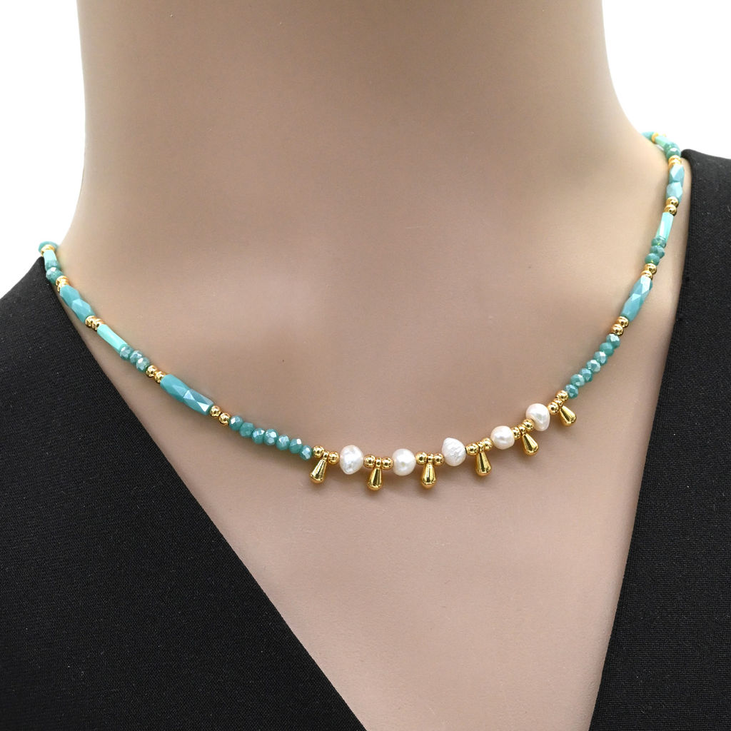 Чокер из циркона с жемчугом цвет лазурный, 41см