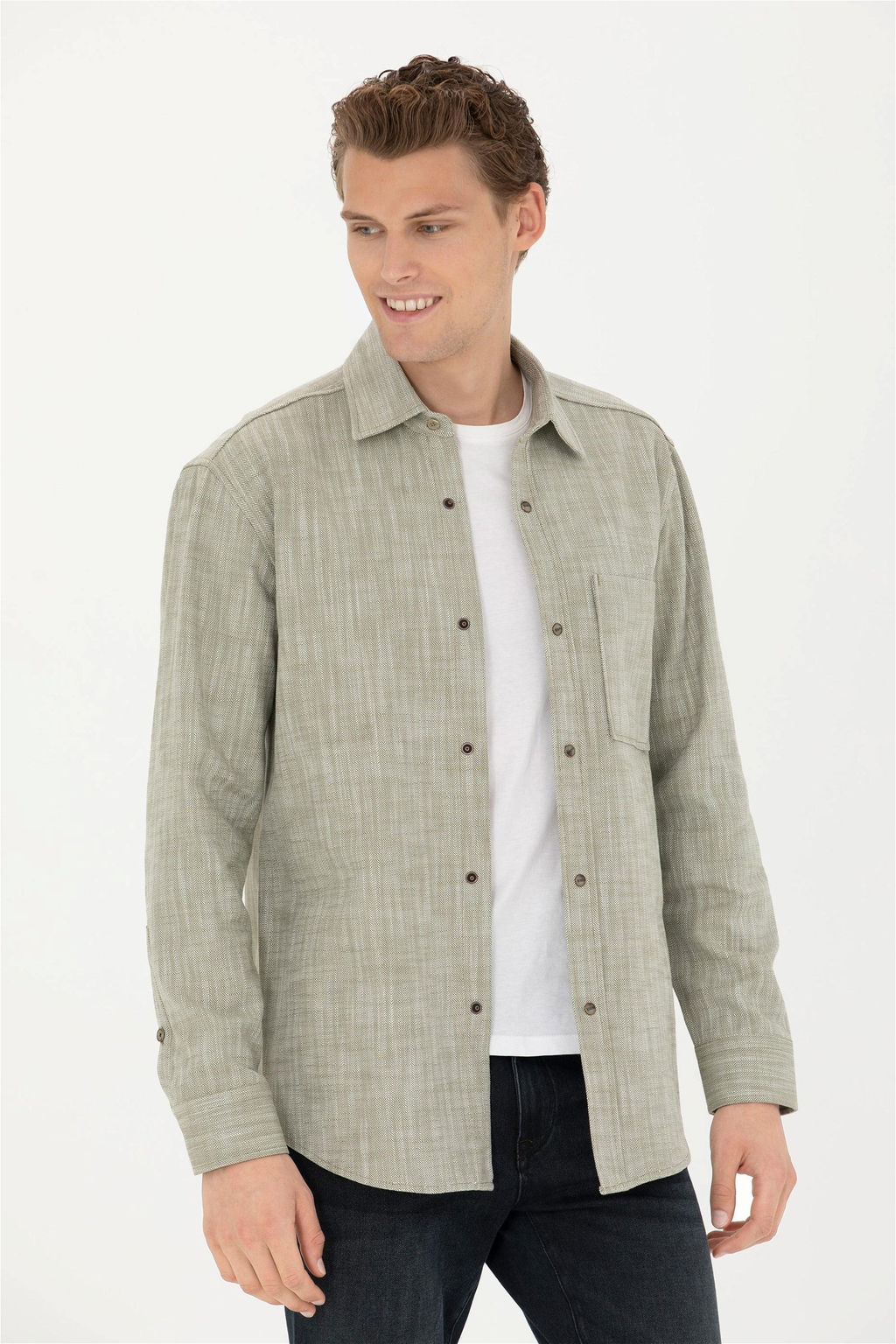 Мужская рубашка цвета хаки с длинным рукавом - U.s. polo assn фото 9