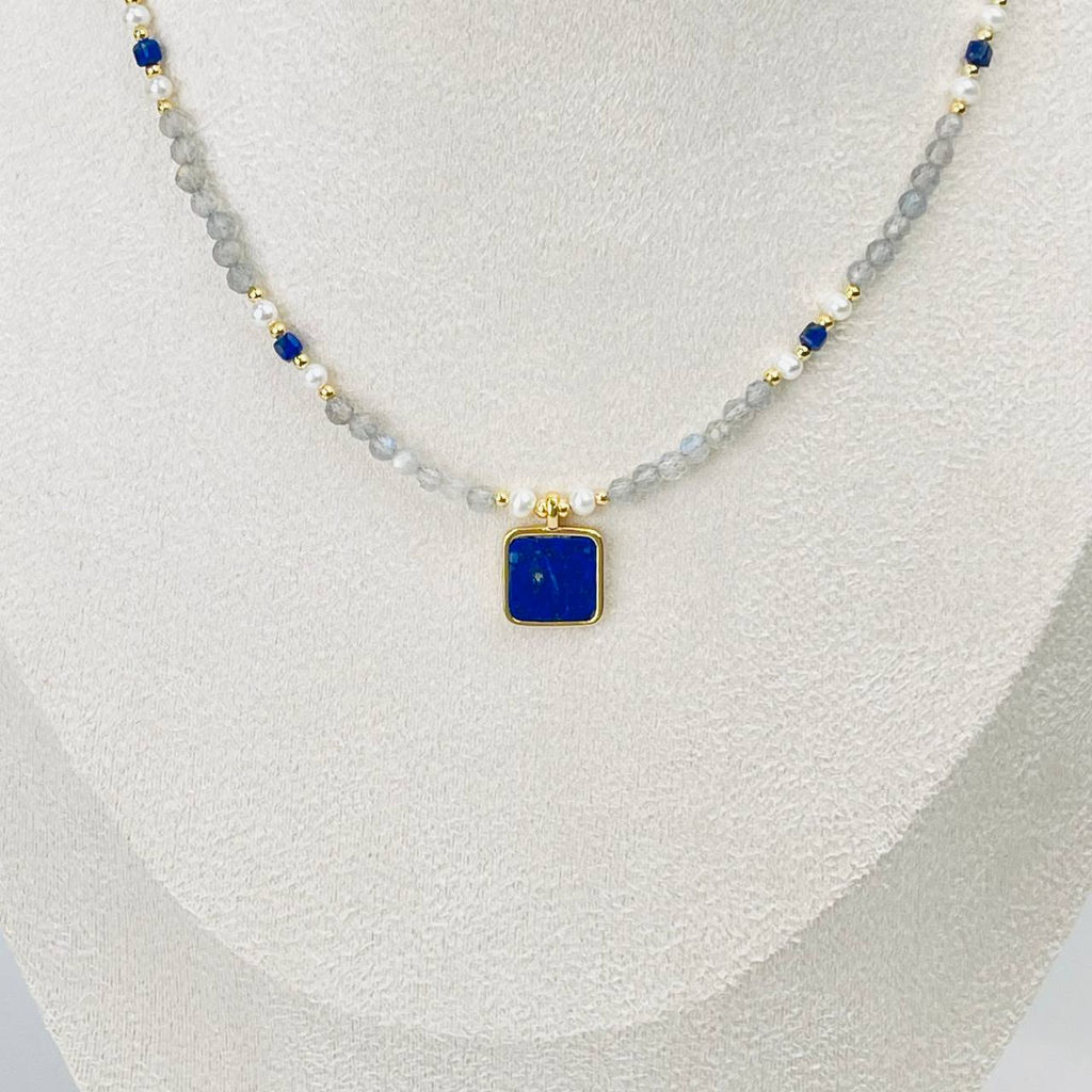 Колье из Лабрадора, Жемчуга и Лазурита