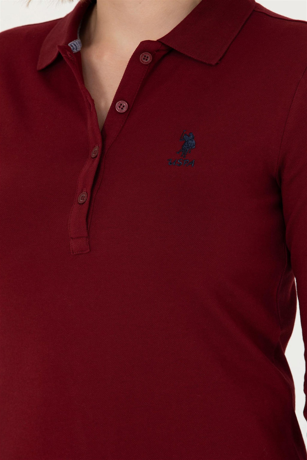 Женский бордово-красный базовый свитшот с воротником-поло Неожиданная скидка в корзине - U.s. polo assn фото 7