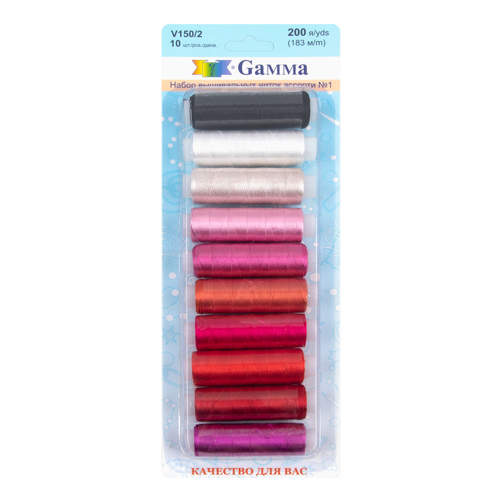 Нитки для вышивания Gamma ассорти V150/2 100% вискоза 10 цв. x 200 я 183 м СК/Уценка