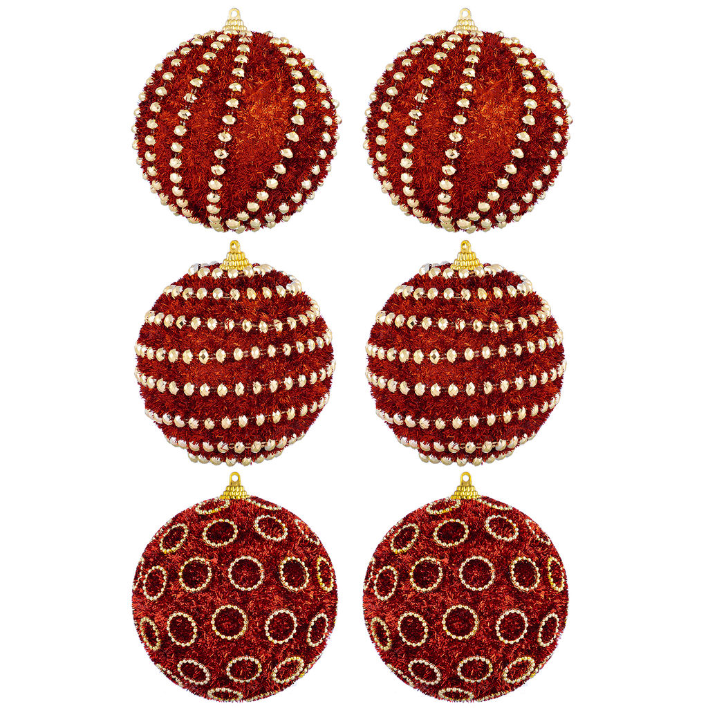 Набор 6 новогодних шаров 9,5*9,5 см "Золотой узор на красном"