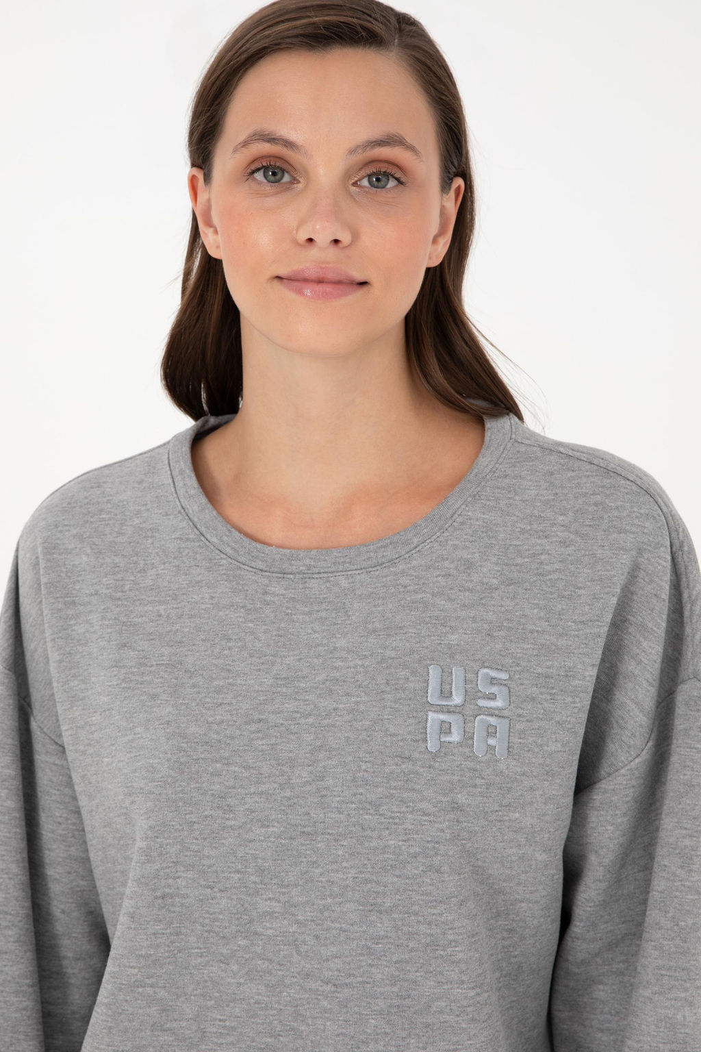 Женский серый меланжевый базовый свитшот - U.s. polo assn фото 2