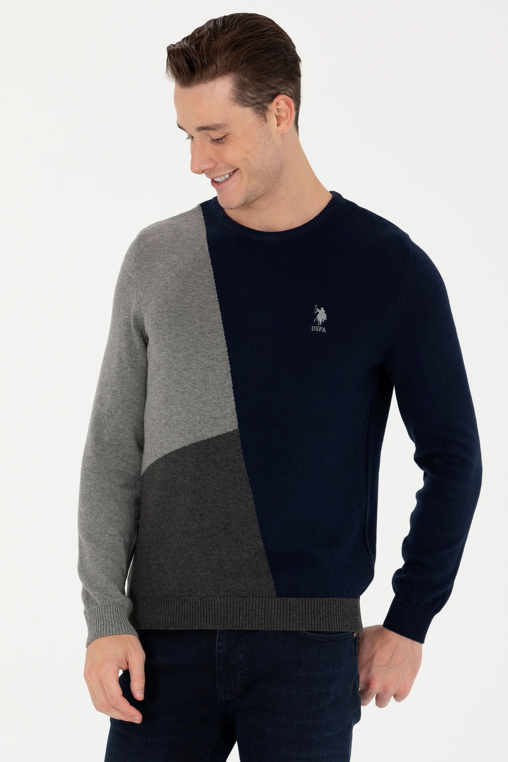 Свитер U.S. Polo Assn мужской серый меланжевый хлопок фото 15
