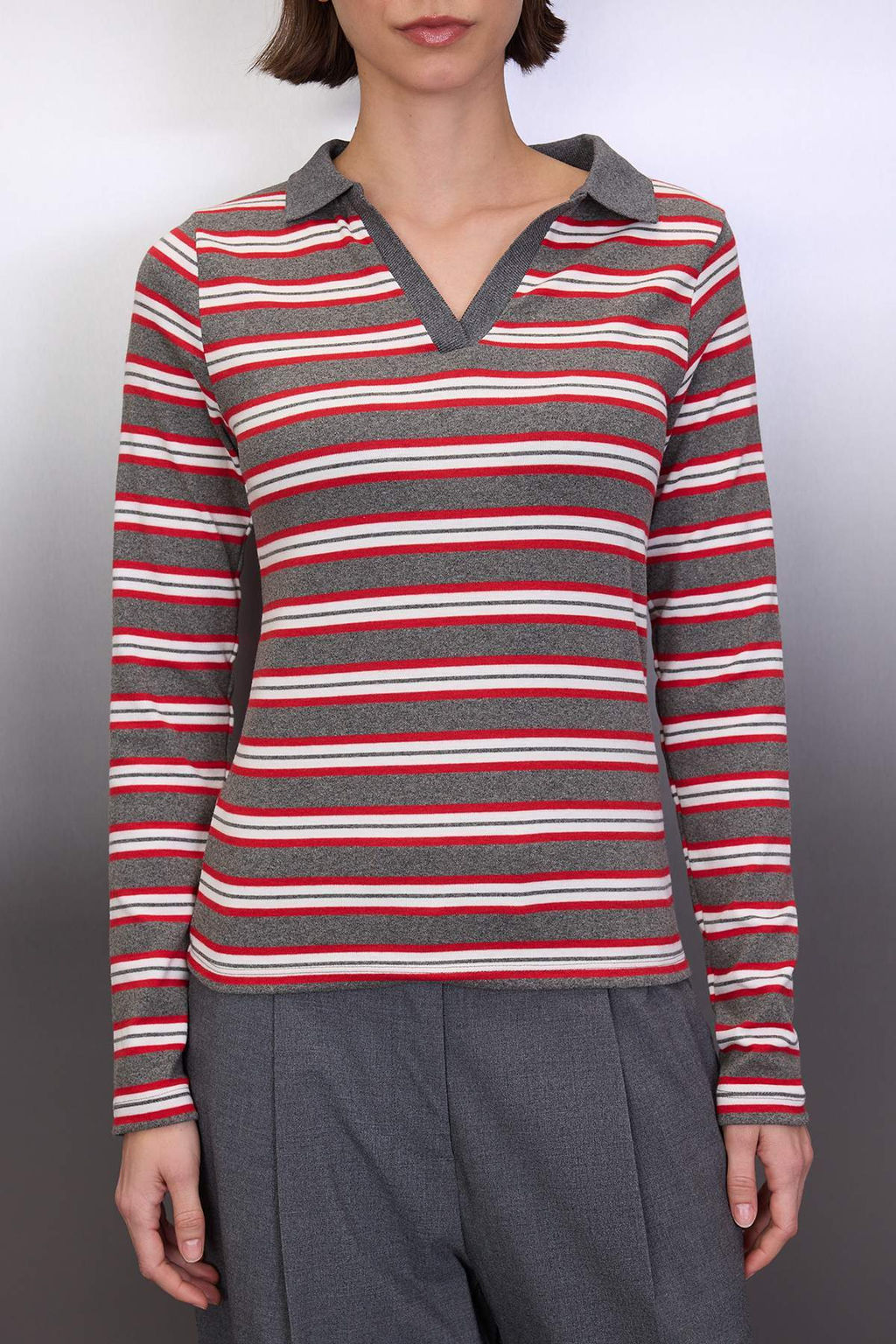 Teen Pembe Cizgili Polo Yaka Fitted/Vucuda Oturan Orme Bluz TWOAW26BZ00034 - Trendyolmilla фото 10