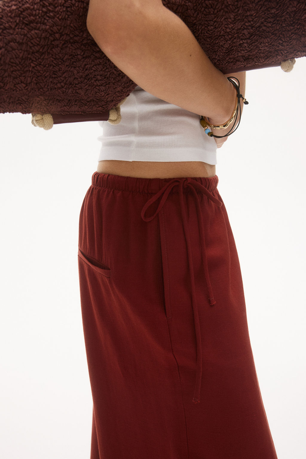 Pantal?n en mezcla de lino con cord?n de ajuste - H&m фото 6