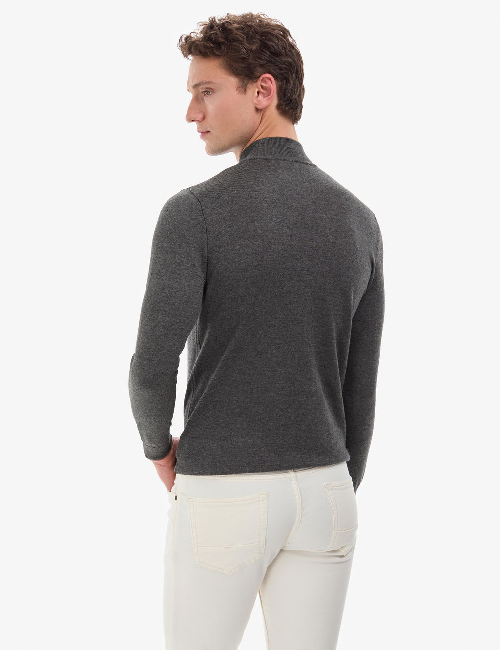 Antrasit Melanj Slim Fit Yar_m Bal_k__ Yaka Basic Triko Kazak